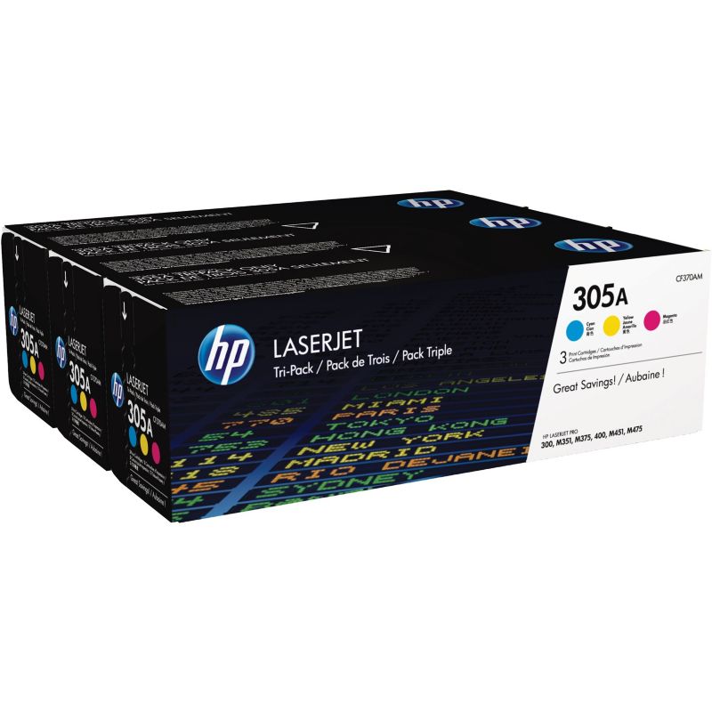 HP CF370AM Original Tonerkassette 305A Cyan/Magenta/Gelb 3er-Pack