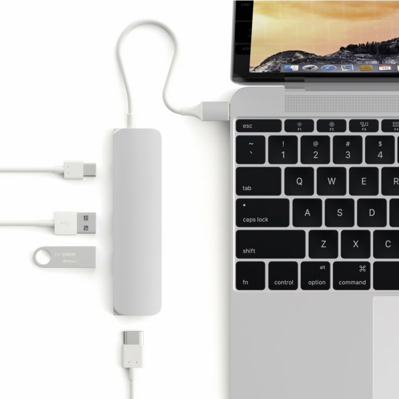 Satechi USB3.0 Typ C Stecker auf 1x HDMI 2x USB Typ A Hub Adapter silber