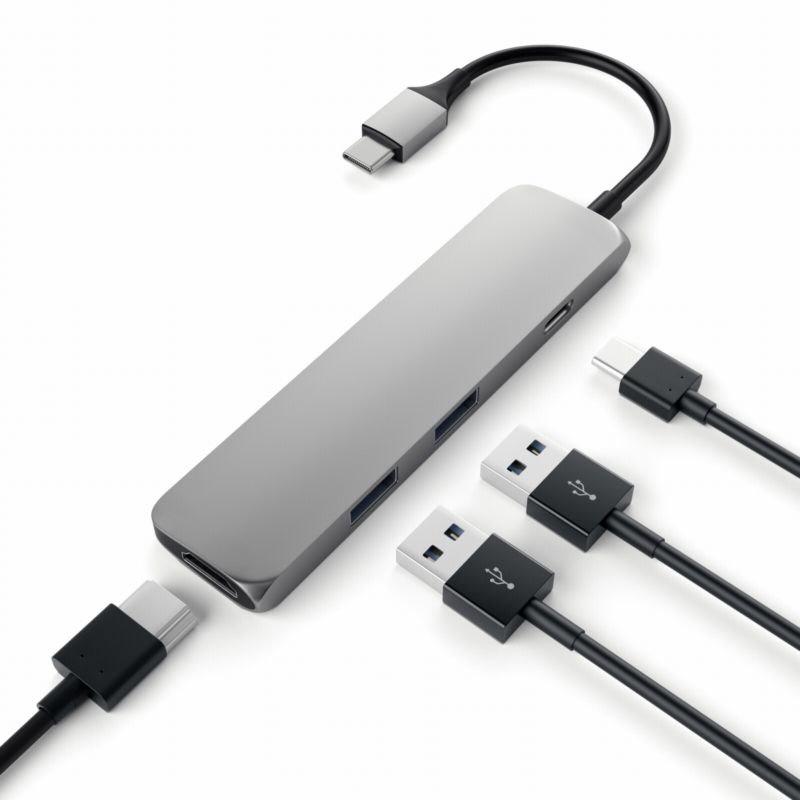 Satechi USB3.0 Typ C Stecker auf 1x HDMI 2x USB Typ A Hub Adapter space grau