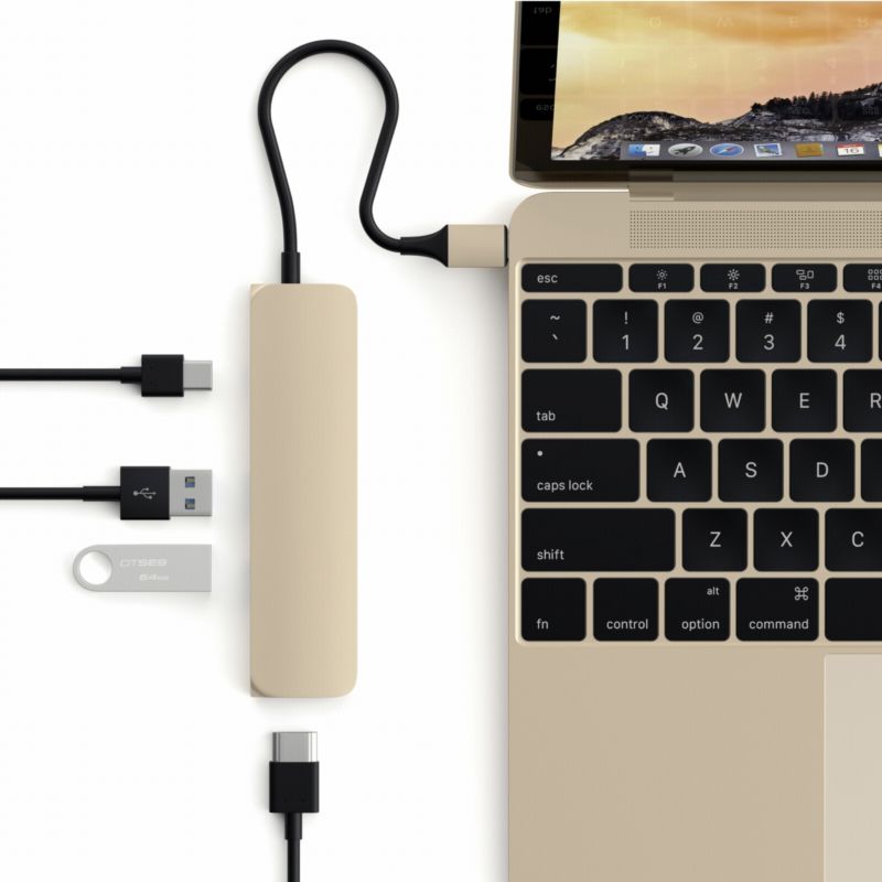 Satechi USB3.0 Typ C Stecker auf 1x HDMI 2x USB Typ A Hub Adapter gold