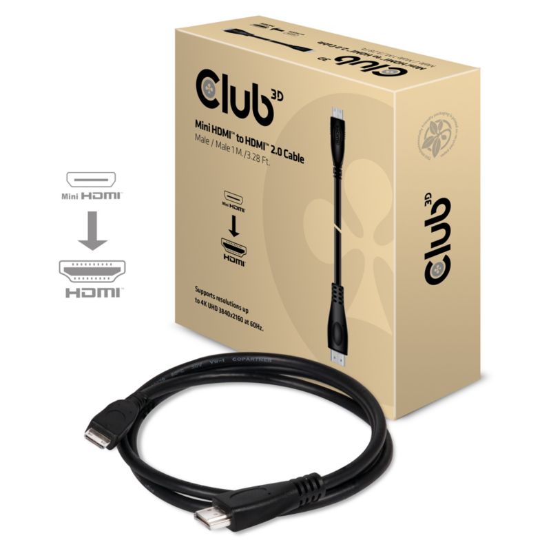 Club 3D Mini HDMI auf HDMI 2.0 Kabel Stecker / Stecker 1,0m