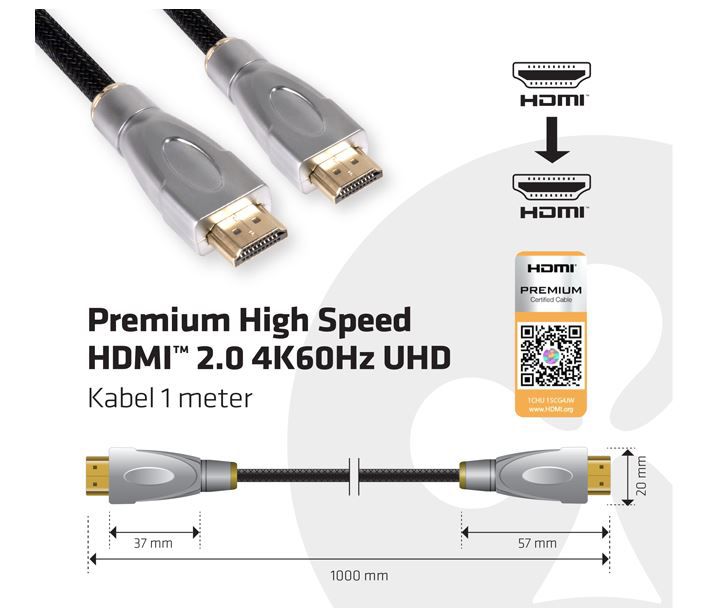 Club 3D Premium High Speed HDMI 2.0 4K60Hz UHD Kabel 1,0m