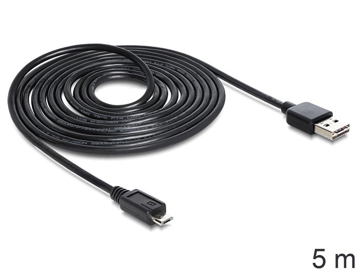 Delock USB 2.0-Kabel USB A - Micro-USB B 0.92 m, Kabeltyp: Anschlusskabel,  Detailfarbe: Schwarz, USB Standard: 2.0 (480 Mbps), Länge: 0.92 m, USB