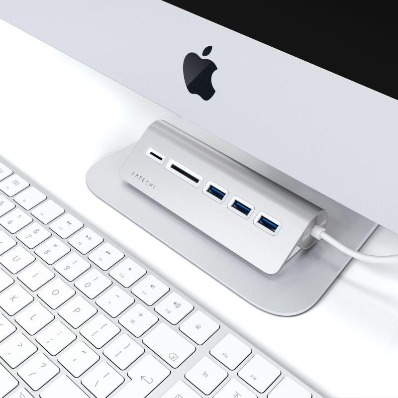 Satechi Type-C Aluminium USB Hub &amp; Card Reader silber