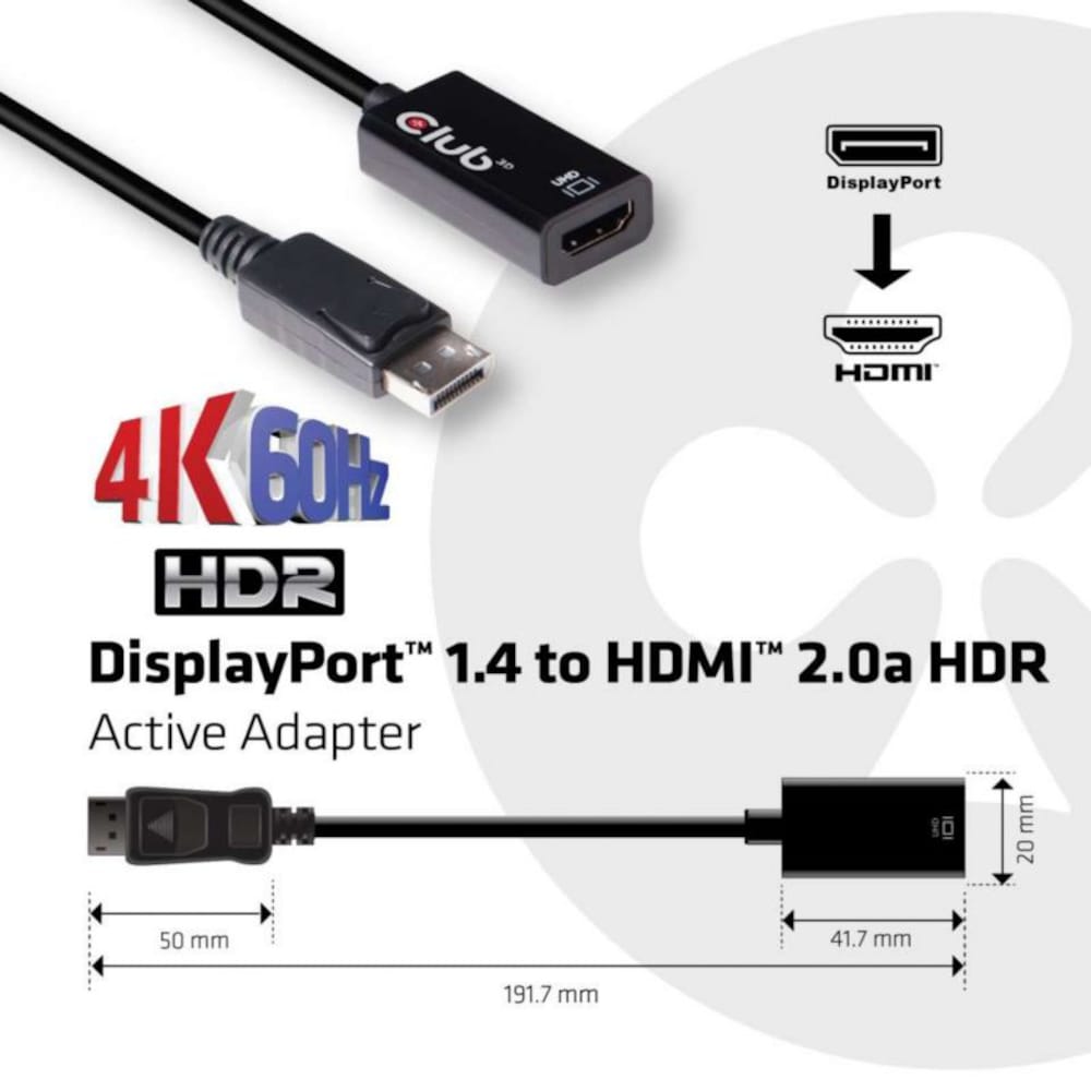 Club 3D DisplayPort 1.4 zu aktiven HDMI 2.0a Adapter HDR schwarz