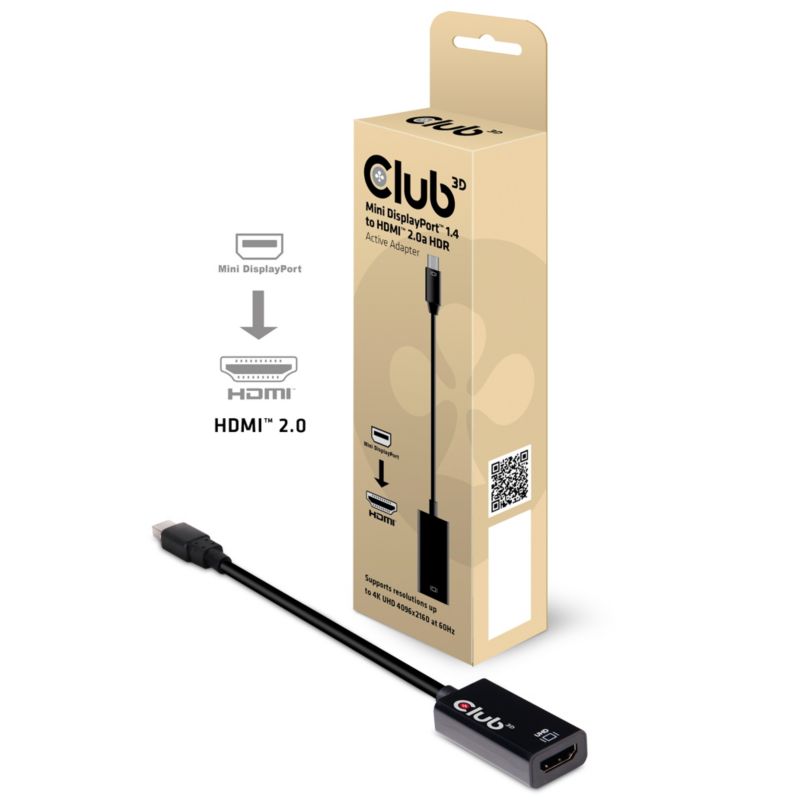 Club 3D mini DisplayPort 1.4 zu aktiven HDMI 2.0a Adapter HDR schwarz