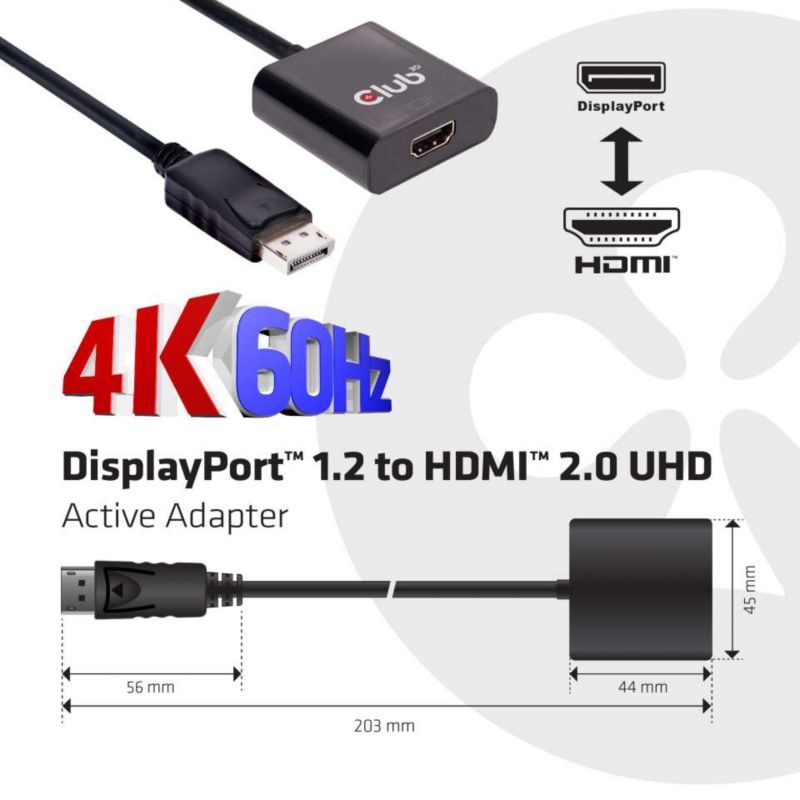 Club 3D DisplayPort 1.2 zu aktiven HDMI 2.0 Adapter 4K60Hz schwarz