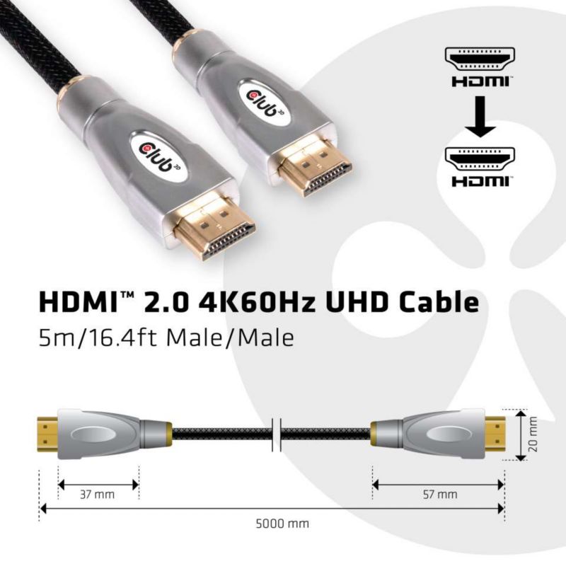 Club 3D HDMI 2.0 Kabel 5m 4K60Hz UHD St./St. schwarz