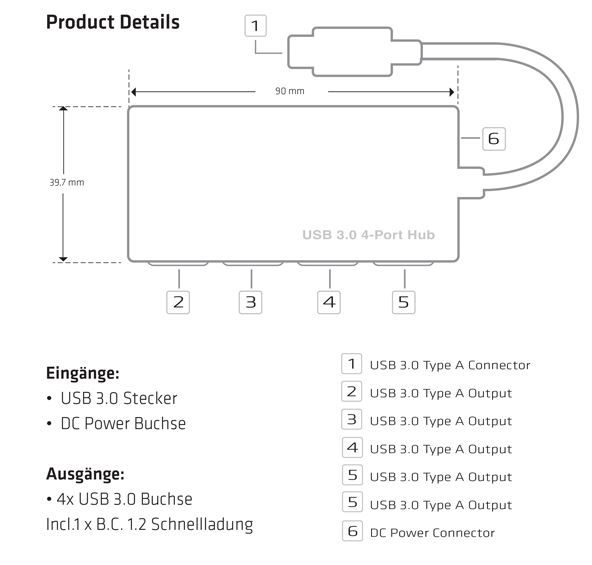 Club 3D SenseVision USB 3.0 4-Port HUB mit Netzteil silber