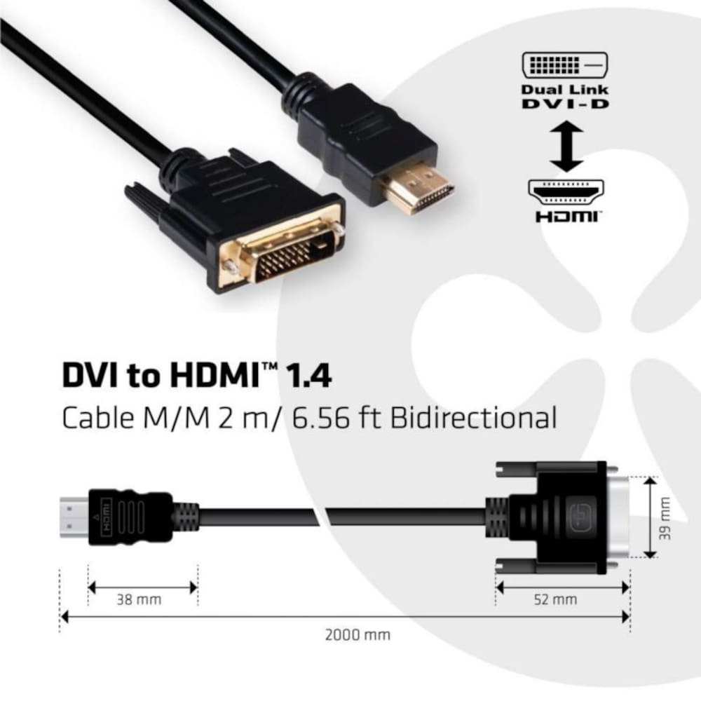 Club 3D HDMI Adapterkabel 2m HDMI zu DVI-D bidirektional St./St. schwarz