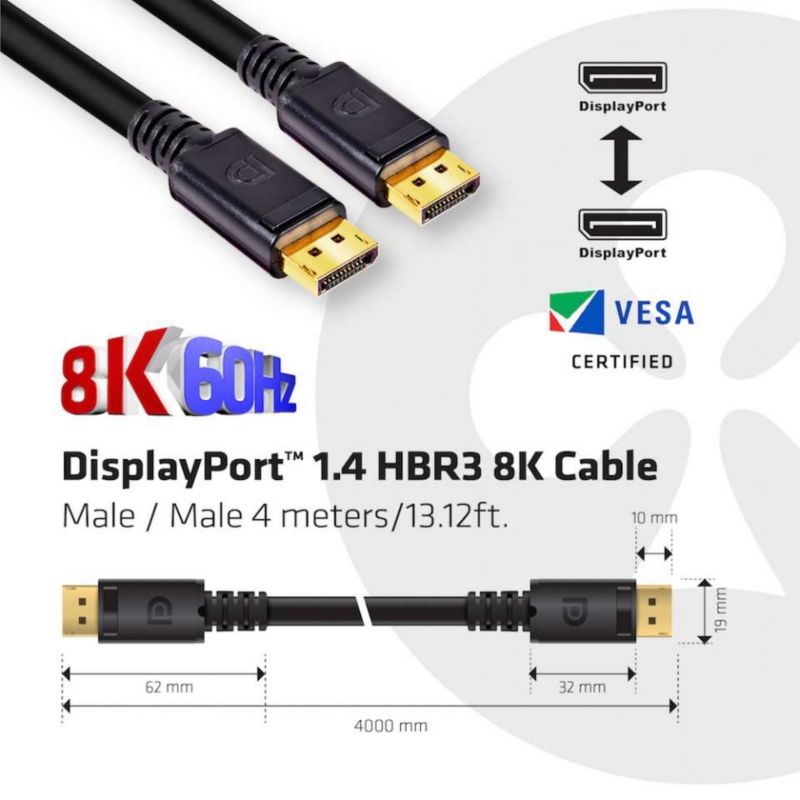 Club 3D DisplayPort 1.4 Kabel 4m DP zu DP HBR3 8K60Hz Vesa St./St. schwarz