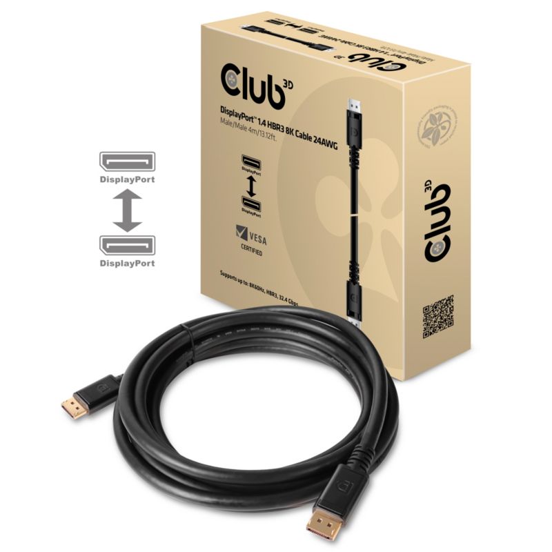 Club 3D DisplayPort 1.4 Kabel 4m DP zu DP HBR3 8K60Hz Vesa St./St. schwarz