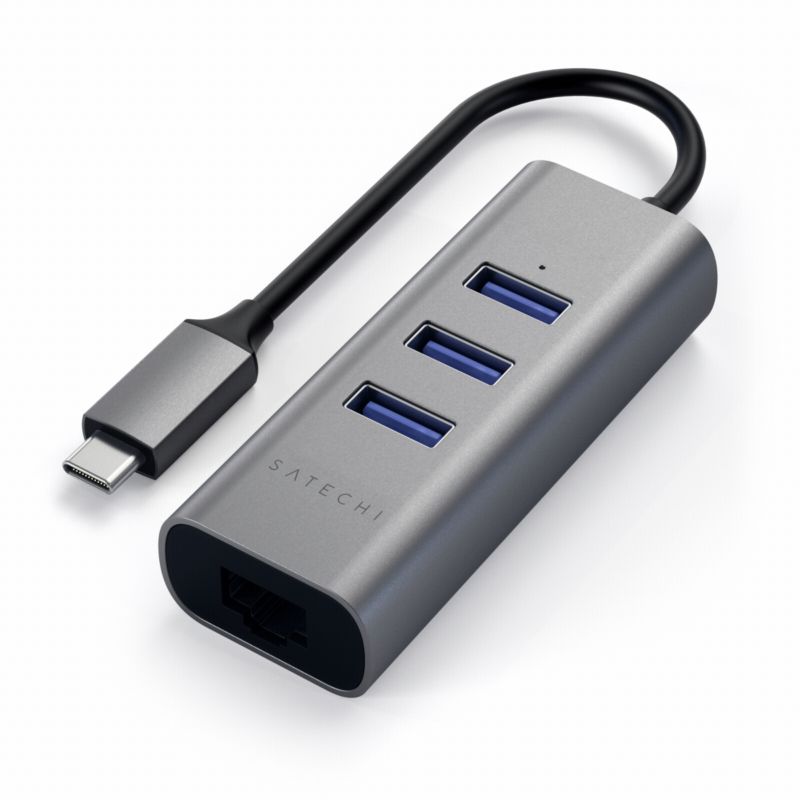 Satechi Type-C 2-in-1 3 Port USB 3.0 Hub &amp; Ethernet space grey