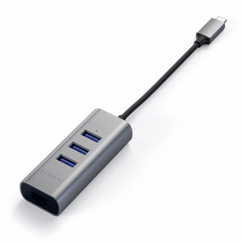 Satechi Type-C 2-in-1 3 Port USB 3.0 Hub &amp; Ethernet space grey