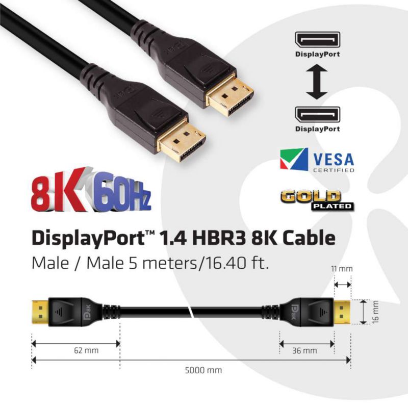 Club 3D DisplayPort 1.4 Kabel 5m DP zu DP HBR3 8K60Hz Vesa St./St. schwarz