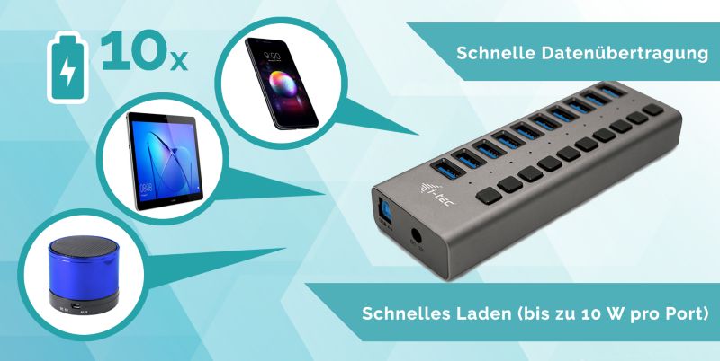 i-tec USB 3.0 Charging HUB 10 port + Power Adapter 48 W