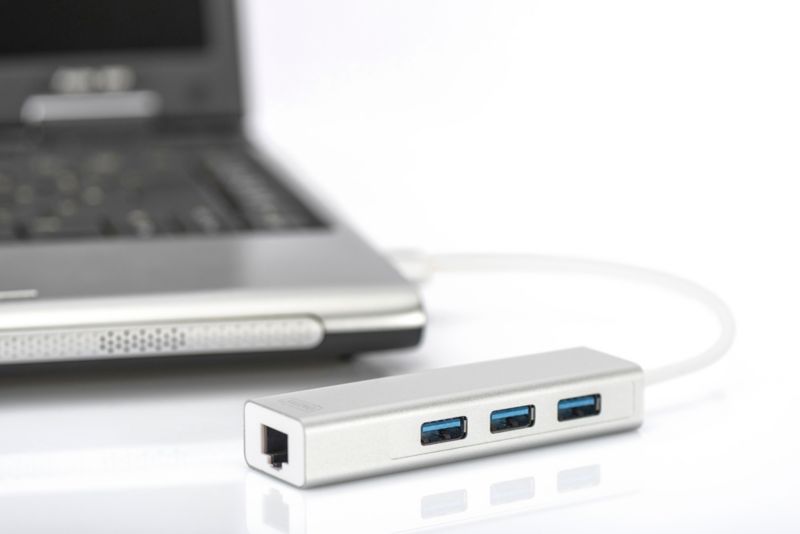 DIGITUS DA-70250-1 USB 3.0 3-Port Hub &amp; Gigabit LAN-Adapter