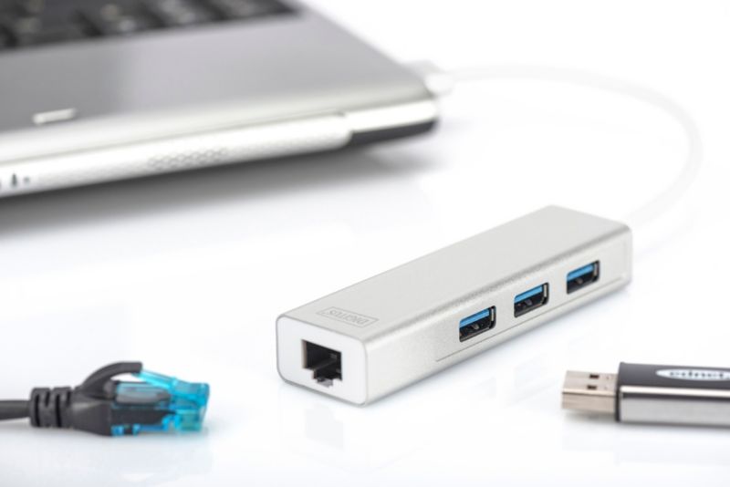 DIGITUS DA-70250-1 USB 3.0 3-Port Hub &amp; Gigabit LAN-Adapter