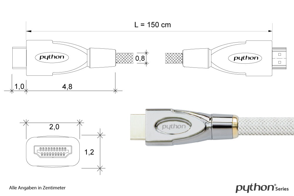 HDMI 2.0 Kabel 1,5m Ethernet 4K*2K UHD vergoldet OFC weiß