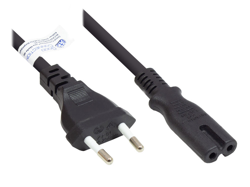 Good Connections Euro-Netzkabel Euro-Stecker an C7/Euro 8 Buchse, schwarz, 1,5 m