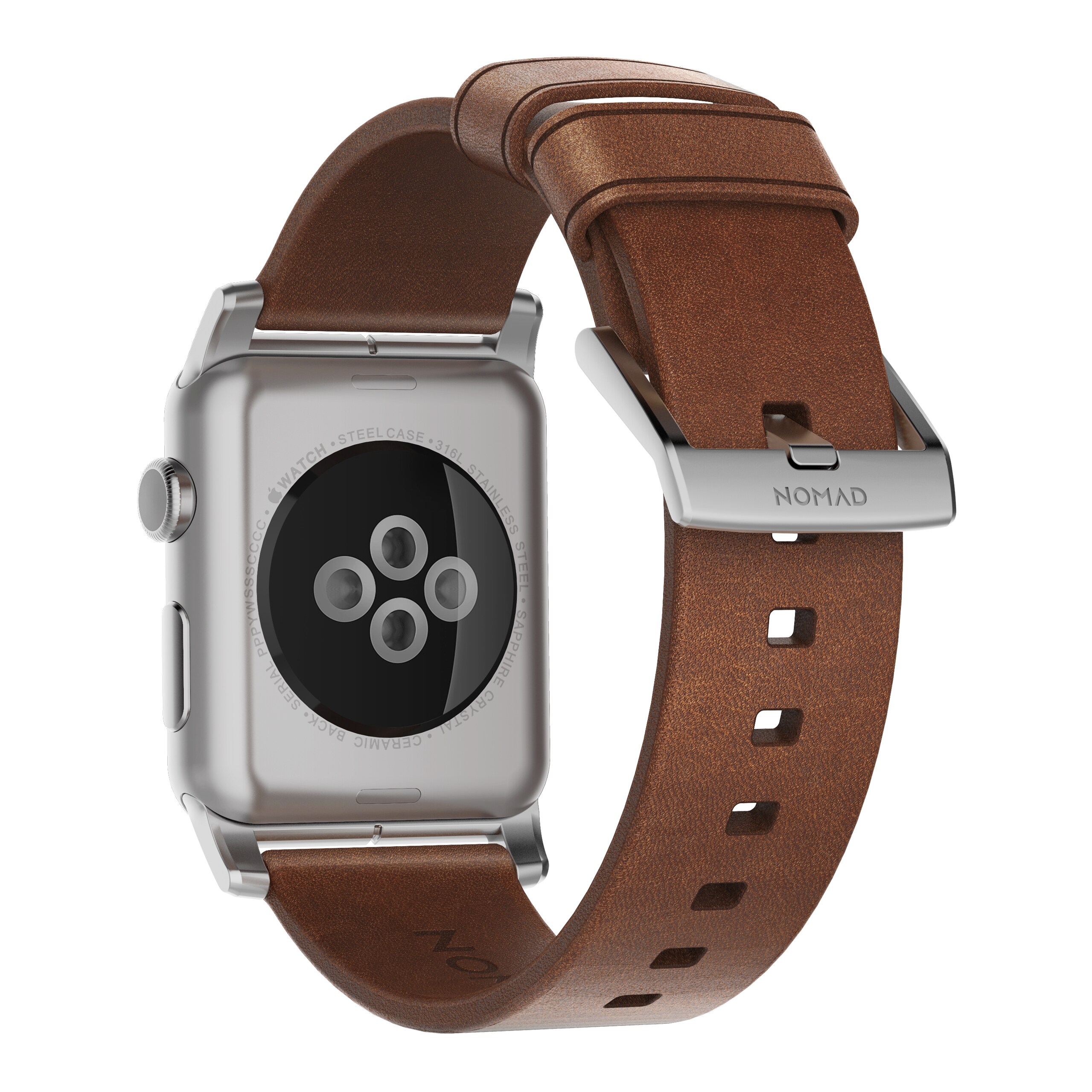 Nomad Strap Modern Leather Connector silber für Apple Watch 42/44mm braun