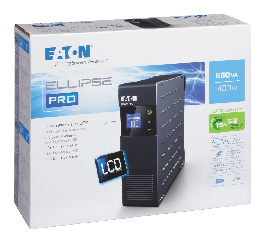 EATON Ellipse PRO 650 DIN USV UPS 650VA 400W 4 AC-Ausgänge