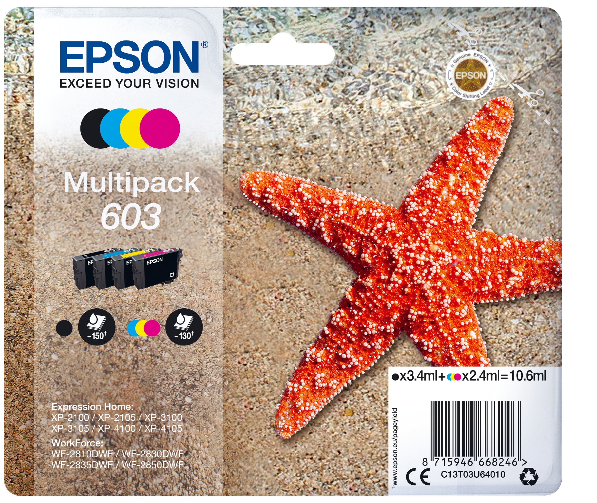 Epson 603 / C13T03U64010 Druckerpatronen Multipack (BK, C, M, Y)