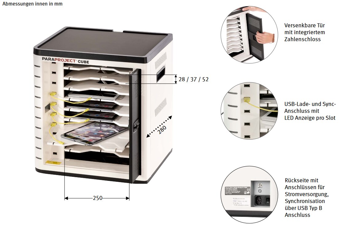 PARAT Paraproject CUBE U10 für 10 iPads Charge&amp;Sync inkl. USB Lightning-Kabel