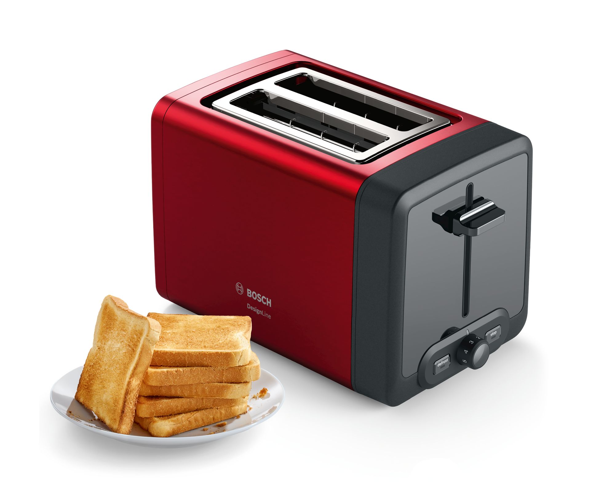 Bosch TAT4P424 Kompakt Toaster, DesignLine, rot