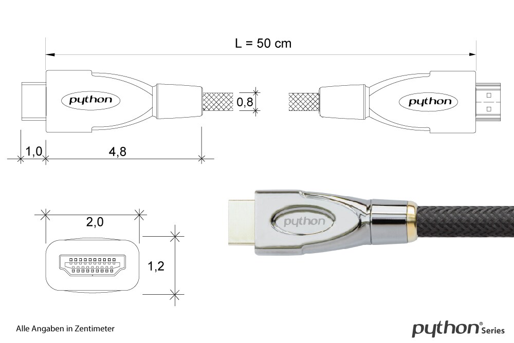 PYTHON Ultra High Speed HDMI 2.1 8K UHD-2/ 4K UHD 0,5m schwarz