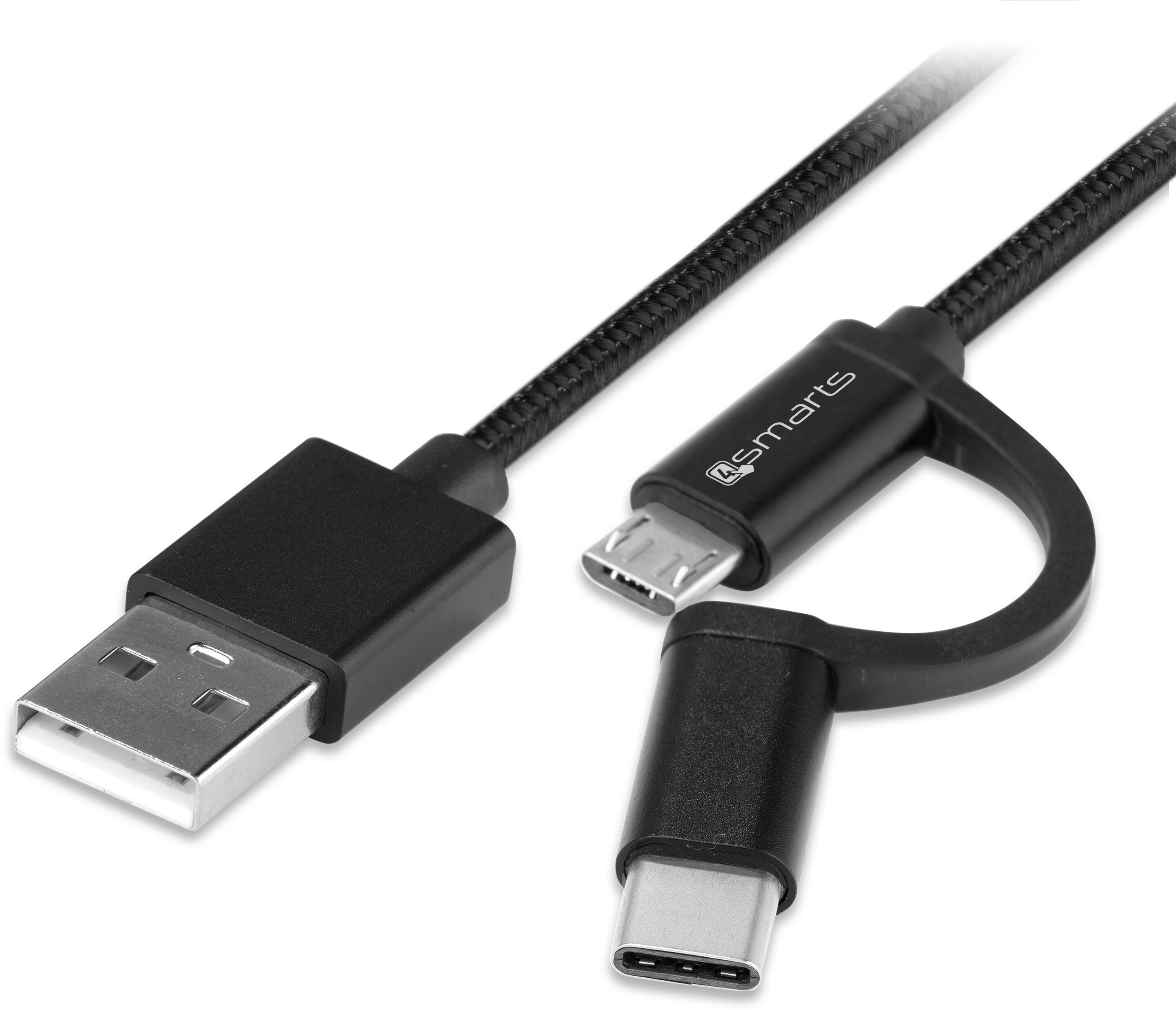 4smarts Micro-USB &amp; USB-C Kabel ComboCord 1m, Textil Schwarz