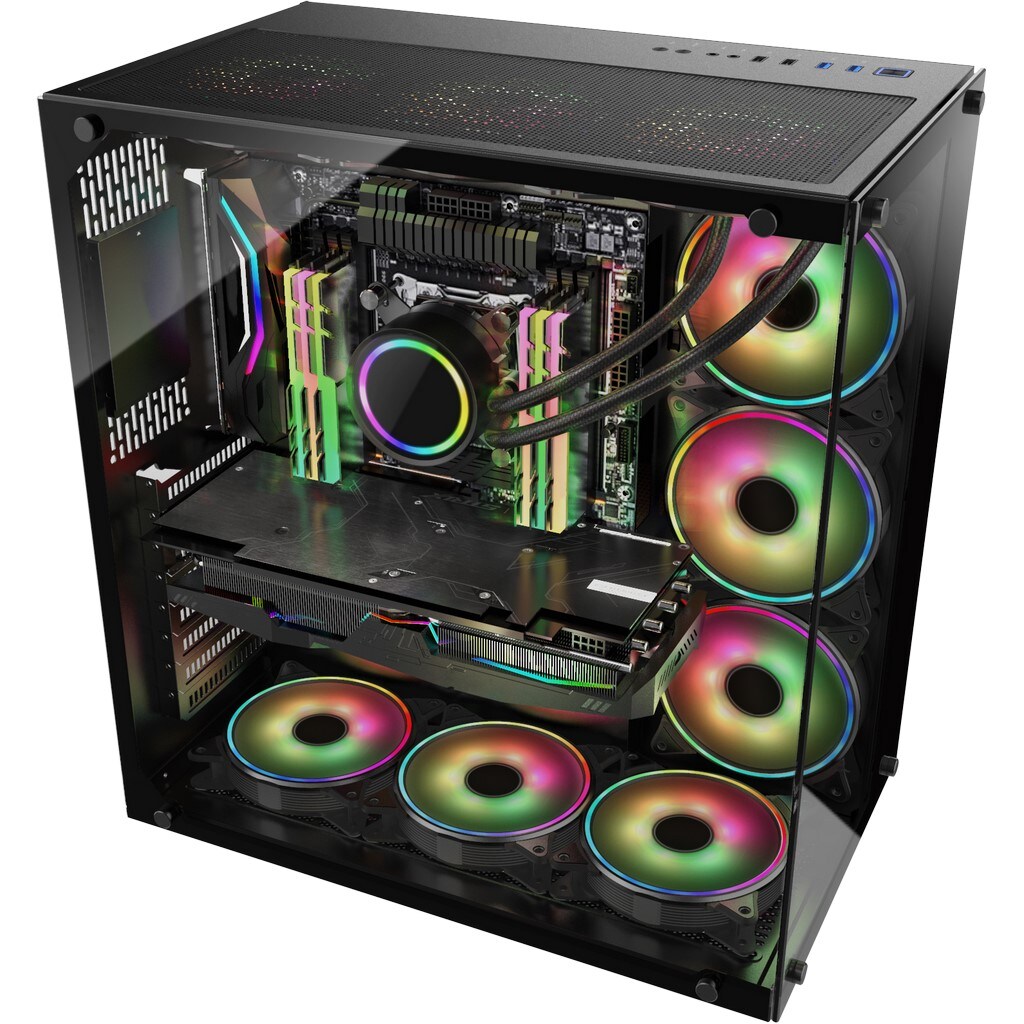 Inter-Tech C-701 Panorama ATX Gehäuse, Tempered Glass, Schwarz