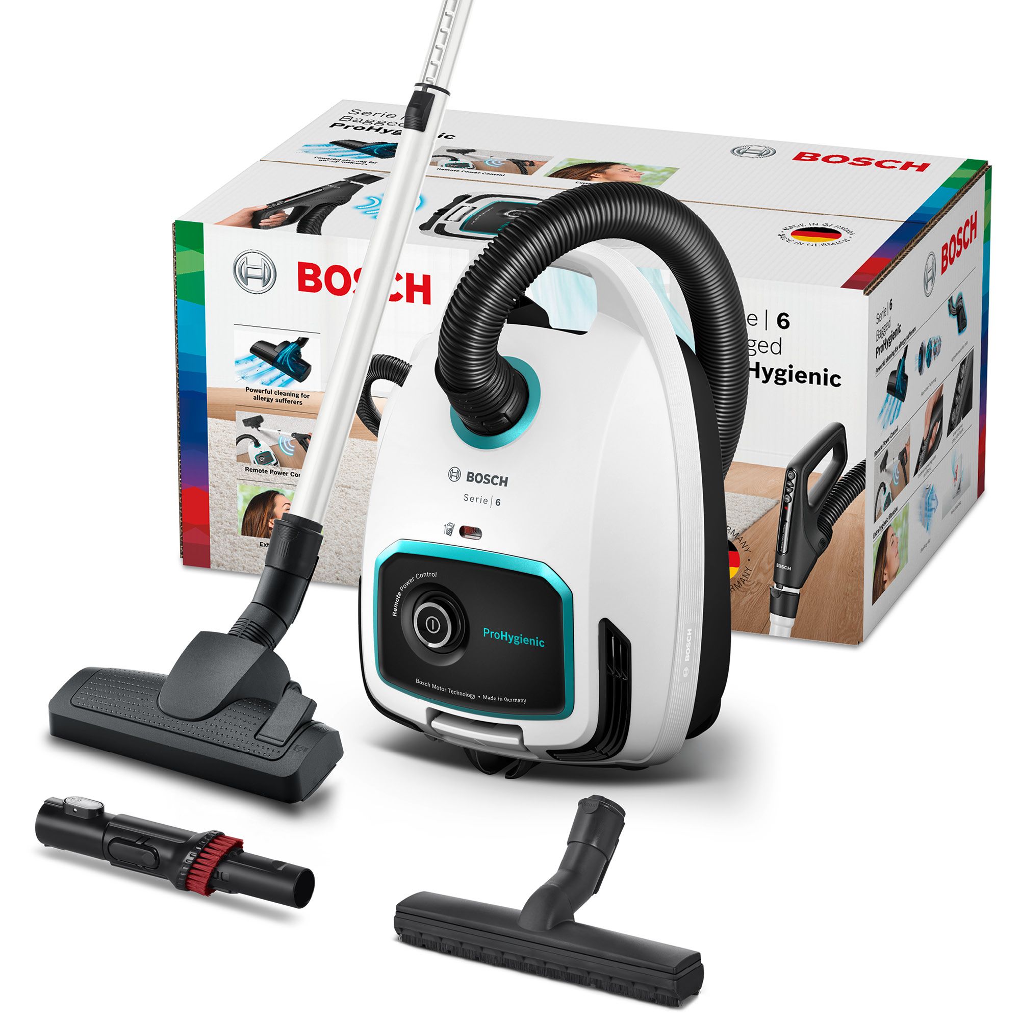 Bosch BGL6LHYG Serie 6 Bodenstaubsauger mit Beutel weiß