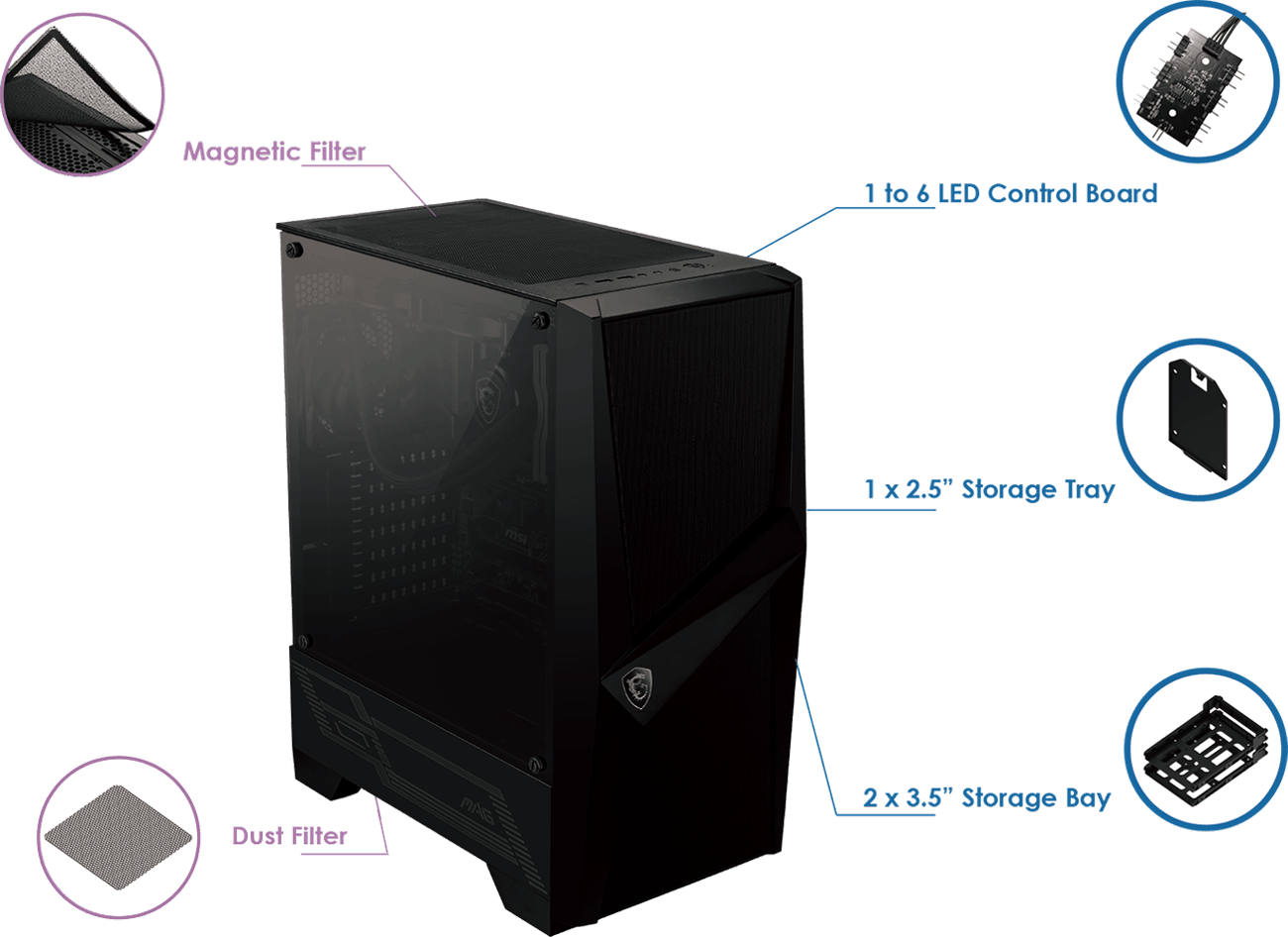 MSI MAG Forge 100R MIDI Tower Gaming Gehäuse, Echtglas Seitenfenster