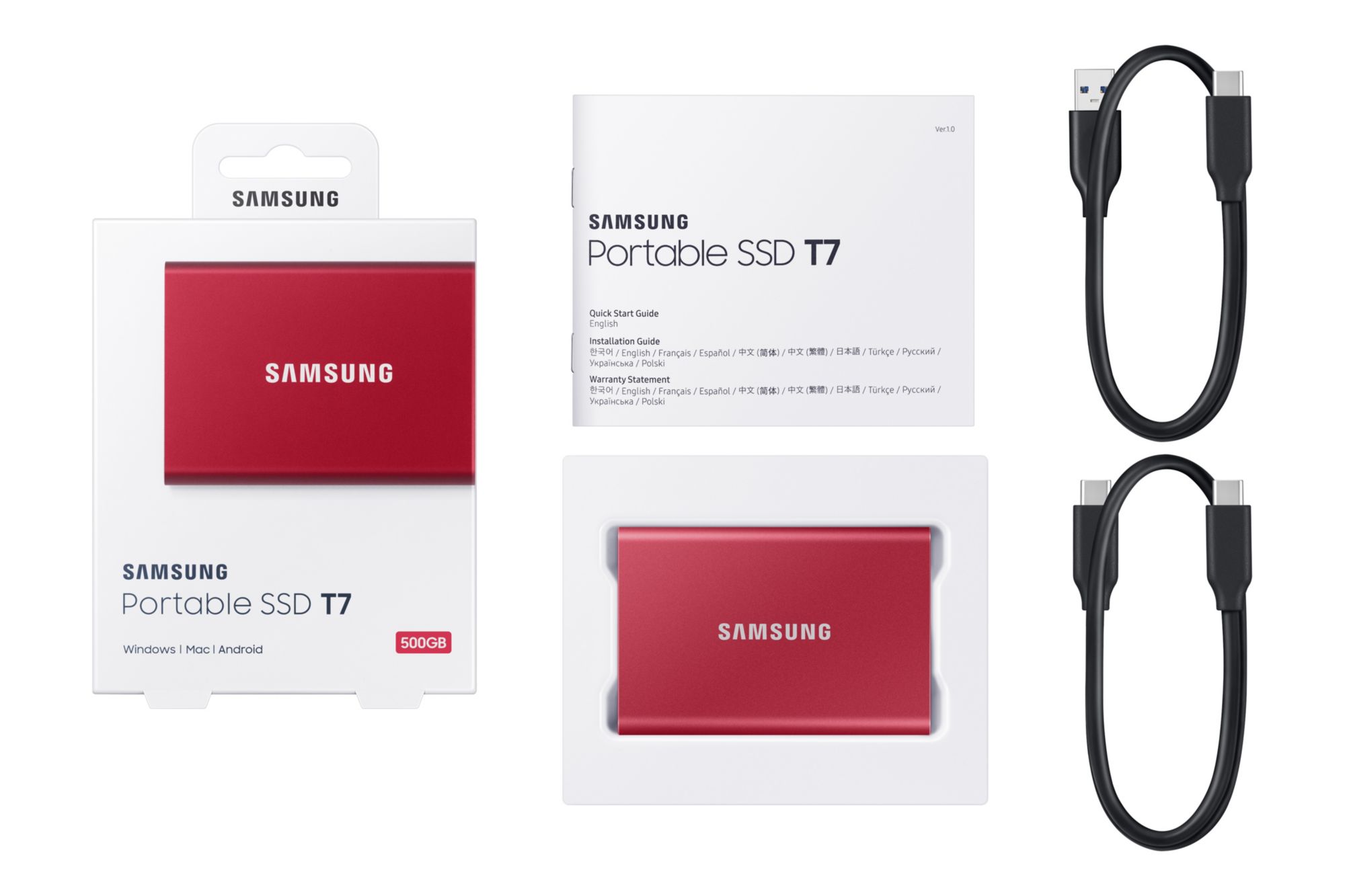 Samsung Portable SSD T7 500 GB USB 3.2 Gen2 Typ-C Metallic Red