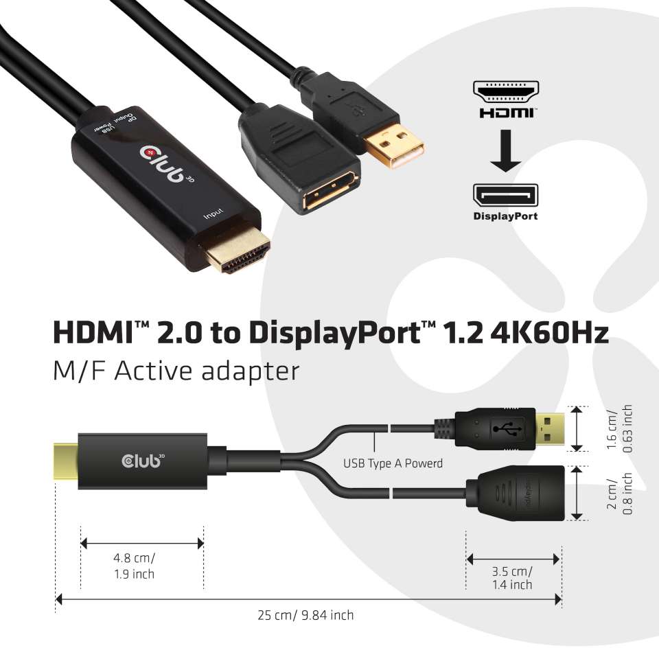 Club 3D Adapter aktiv HDMI auf DisplayPort 1.2 4K60Hz St./Bu. schwarz