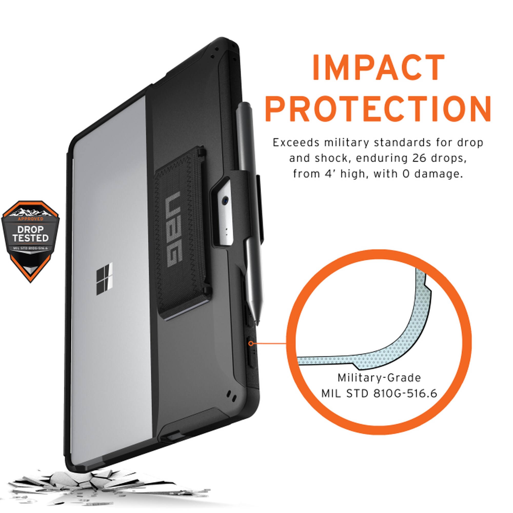 UAG Urban Armor Gear Scout Handstrap Case für Microsoft Surface Go 2 / Go, schw.