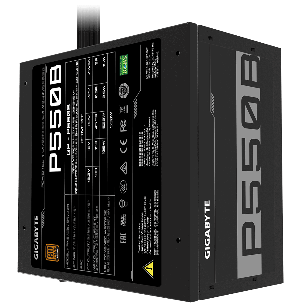 Gigabyte P550B 550W ATX Netzteil, 80+ Bronze, 120 mm Lüfter