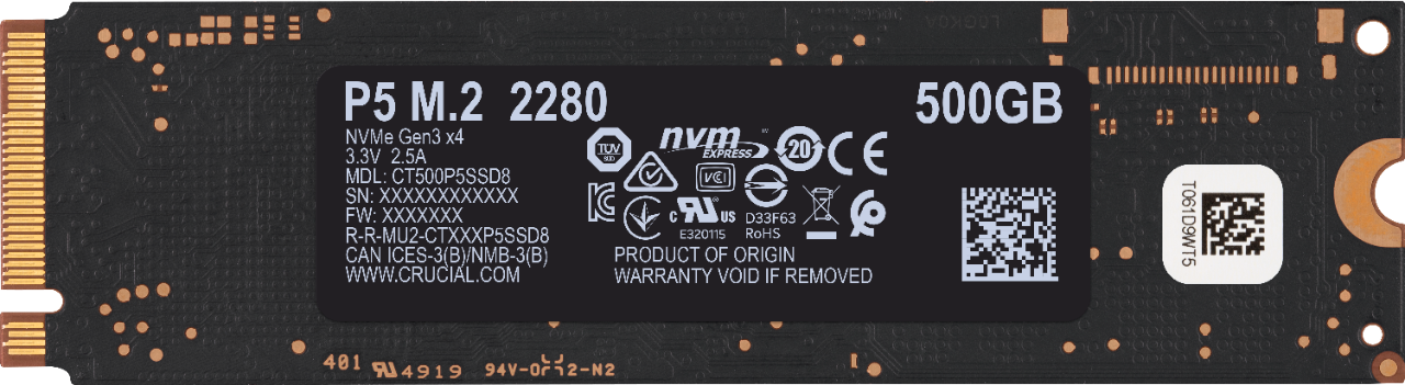 Crucial P5 SSD 500 GB M.2 PCIe Gen.3 NVMe 3D-NAND