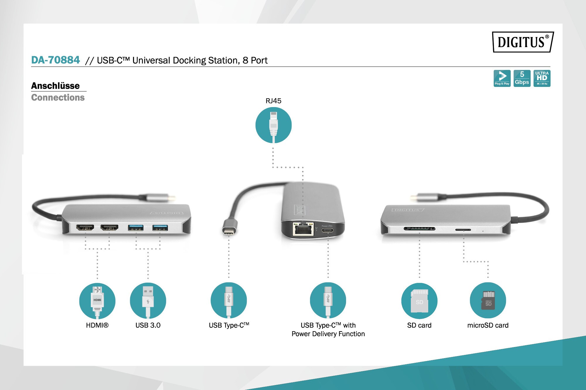 DIGITUS DA-70884 8-Port USB-C Universal Docking Station