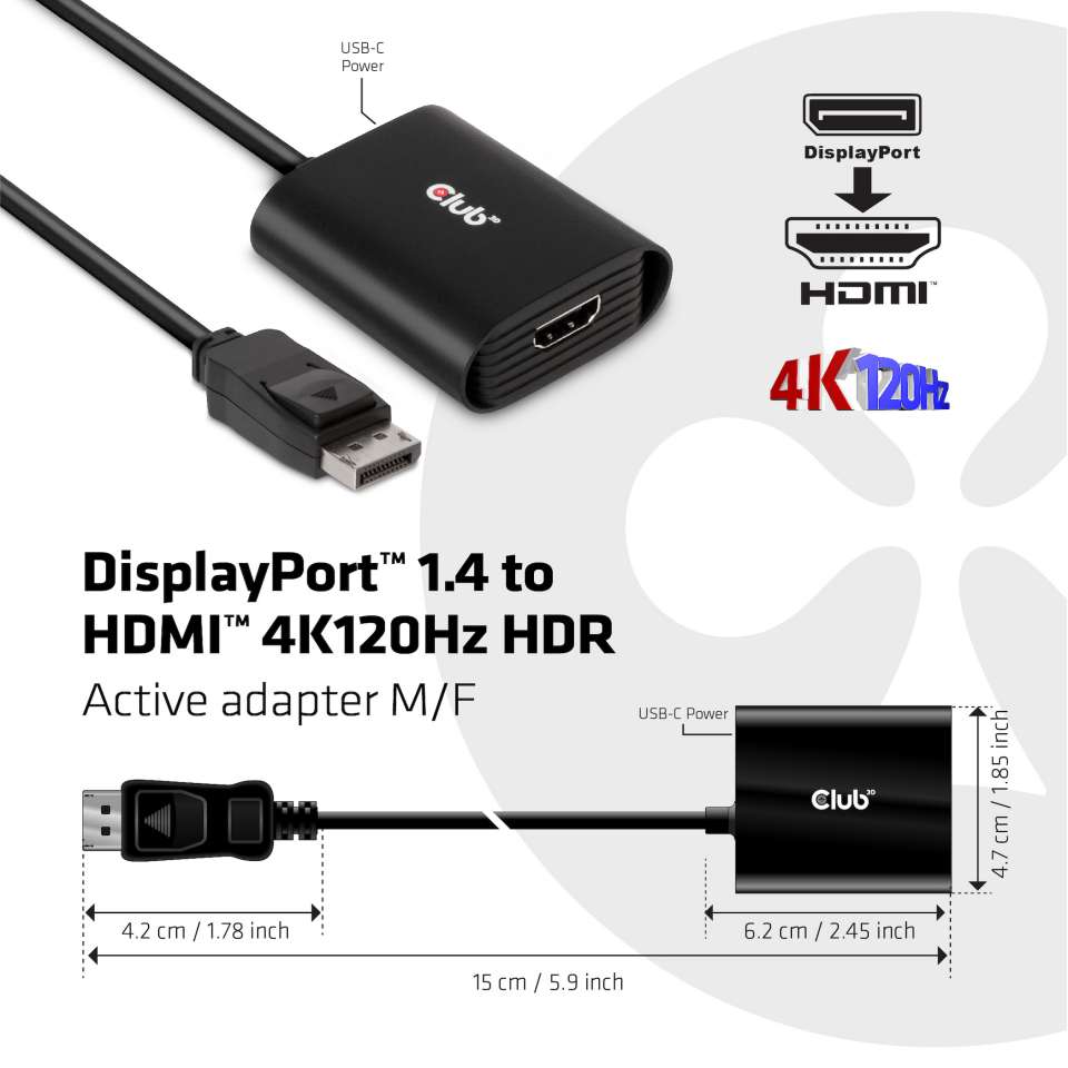 DisplayPort™1.4 auf HDMI™ 4K120Hz HDR Aktiver Adapter St./B.