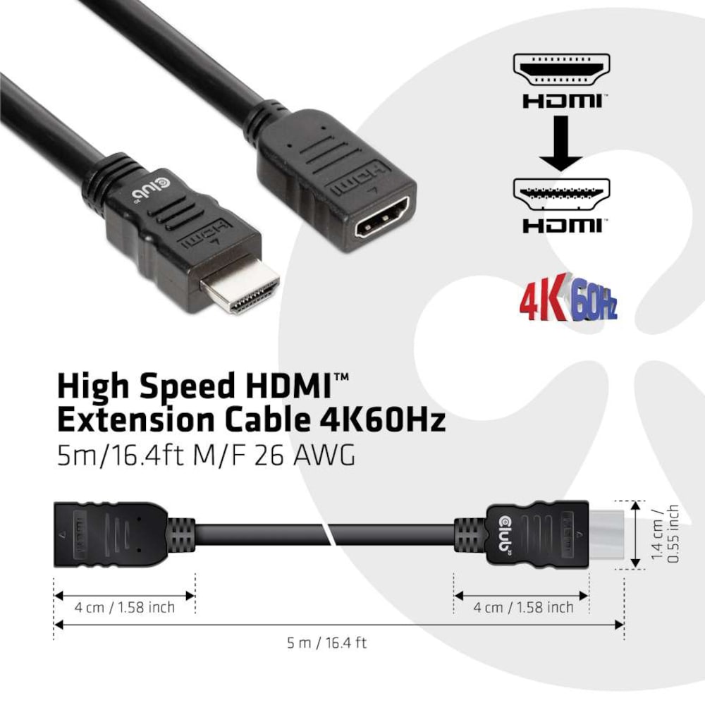 Club 3D High Speed HDMI Verlängerungskabel 4K60Hz St /B 5m