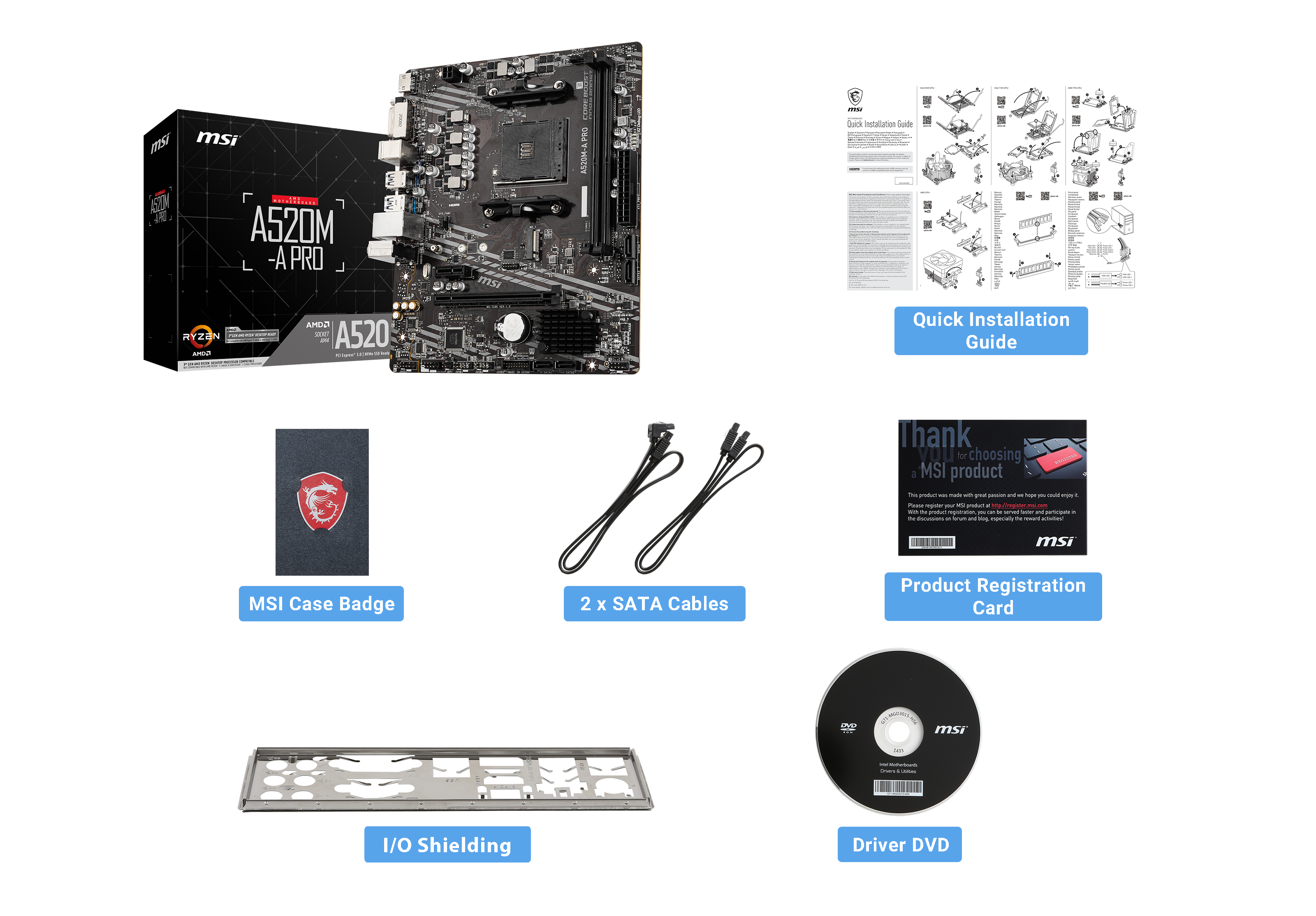 MSI A520M-A PRO mATX Mainboard Sockel AM4 DVI/HDMI/M.2/SATA