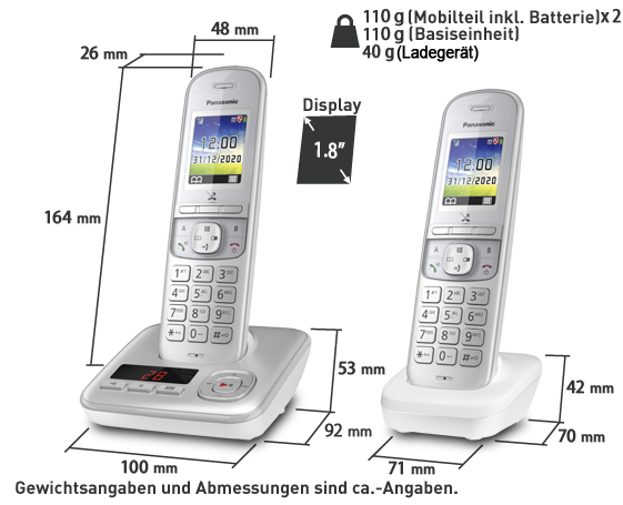 Mobilteil KX-TGH722G silber Cyberport DECT AB, ++ Panasonic Festnetztelefon schnurloses 2x