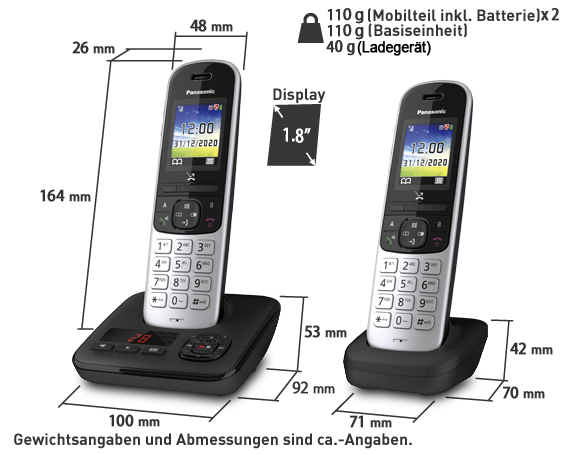Panasonic KX-TGH722G schnurloses DECT ++ 2x si/schw Festnetztelefon Cyberport Mobilteil AB