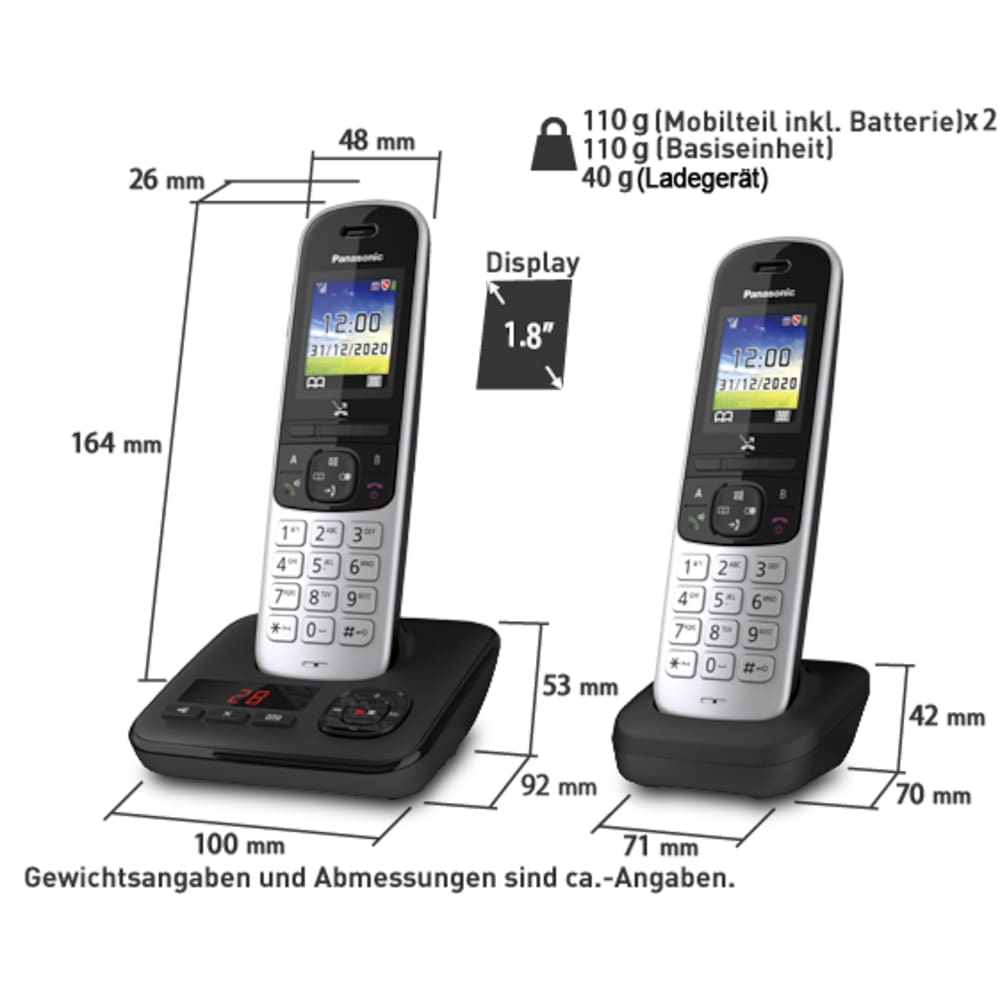 Panasonic KX-TGH722G schnurloses DECT Festnetztelefon AB, 2x Mobilteil  si/schw ++ Cyberport