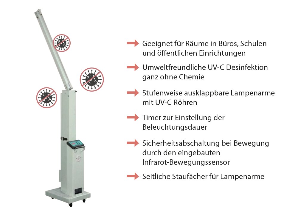 UV-C Desinfektionsstation 60W mit 2 Röhren für 30 m² Raumfläche