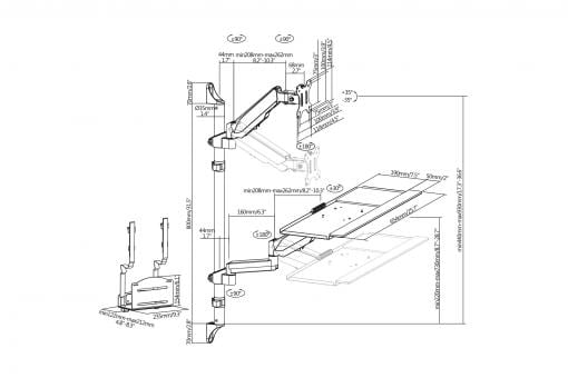 DIGITUS Flexibler Steh-/ Sitz-Arbeitsplatz zur Wandmontage Single Monitor