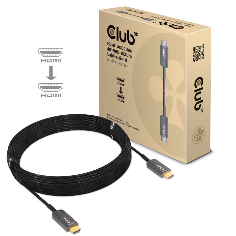 Club 3D HDMI AOC Kabel 10m Ultra High Speed 4K120Hz, 8K60Hz St./St