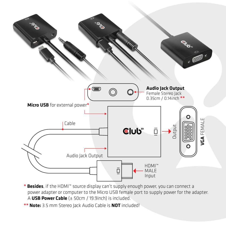 Club 3D HDMI 1.4 auf VGA Adapter mit Audio Stecker/Buchse aktiv St./Bu. schwarz